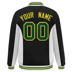 Black White-Green Color Block Varsity Full-Snap Letterman Baseball Jacket 4