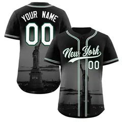 Black White Green New York City Skyline Baseball Jersey 1