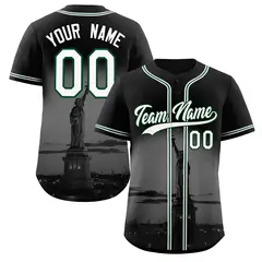 Black White Green New York City Skyline Baseball Jersey 1