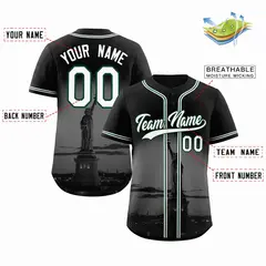 Black White Green New York City Skyline Baseball Jersey 2