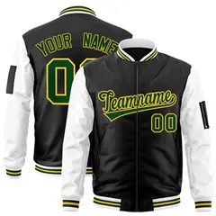 Black White-Green Raglan Varsity Letterman Bomber Jacket 1
