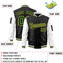 Black White-Green Raglan Varsity Letterman Bomber Jacket 2