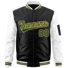Black White-Green Raglan Varsity Letterman Bomber Jacket 3