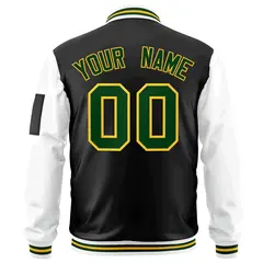 Black White-Green Raglan Varsity Letterman Bomber Jacket 4