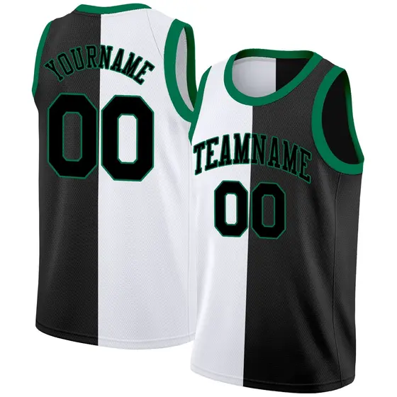 Black White Green Split Fashion Basketball Jersey
