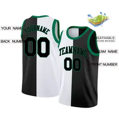 Black White Green Split Fashion Basketball Jersey 2