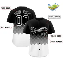 Black White Grid Blur Pattern Authentic Baseball Jersey 2