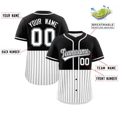Black White Half Stripe Authentic Baseball Jersey 2