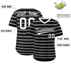 Black White Horizontal Stripe Pullover Baseball Jersey 2
