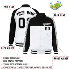 Black White K-Ribbon Raglan Varsity Full-Snap Color Block Letterman Jacket 2