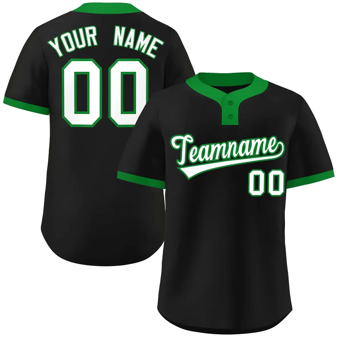 Black White-Kelly Green Classic Two-Button Softball Jersey