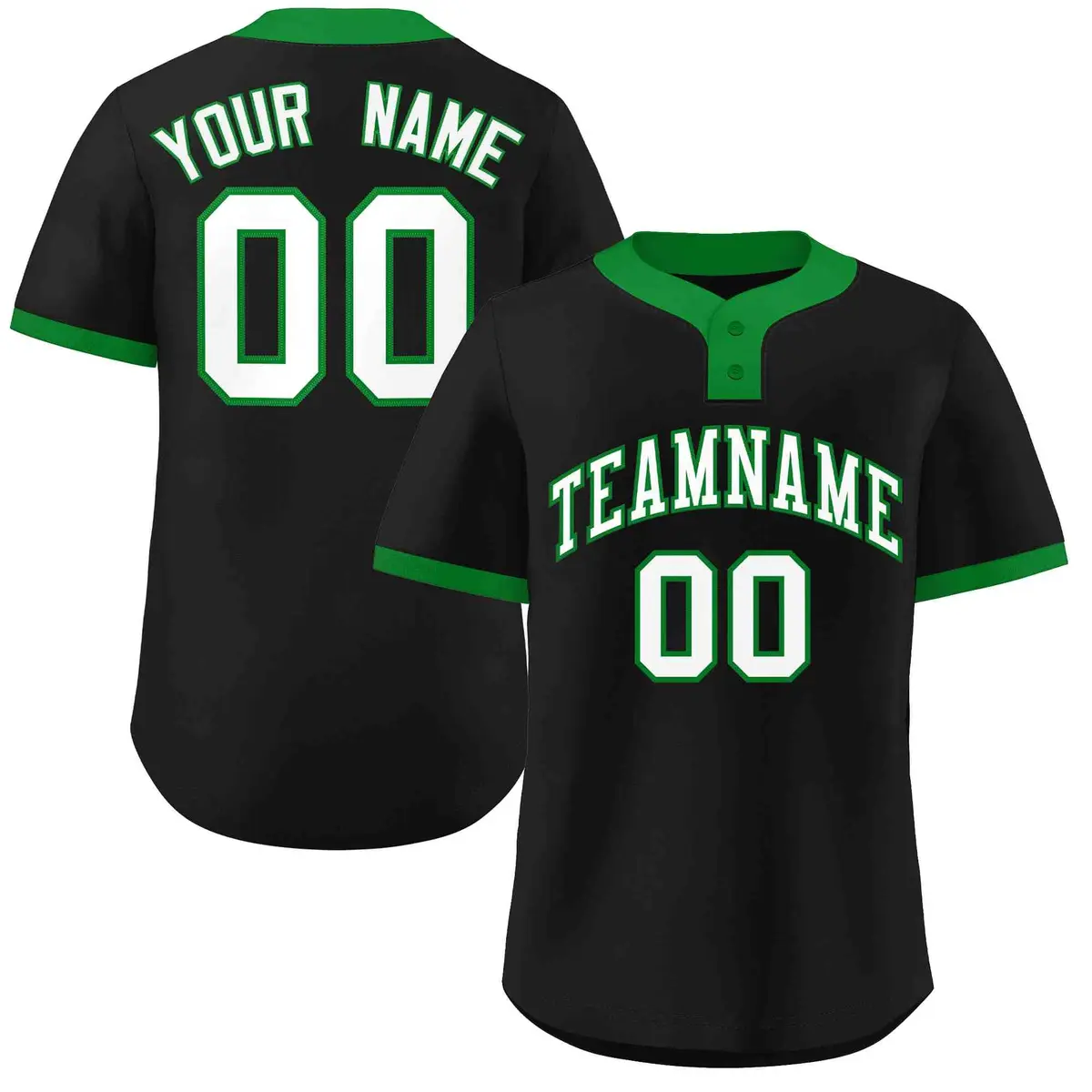 Black White-Kelly Green Classic Two-Button Softball Jersey