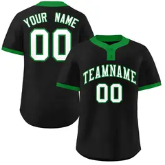Black White-Kelly Green Classic Two-Button Softball Jersey