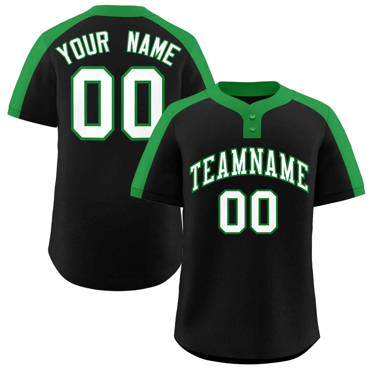 Black White-Kelly Green Classic Two-Button Softball Jersey