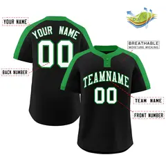 Black White-Kelly Green Classic Two-Button Softball Jersey 2