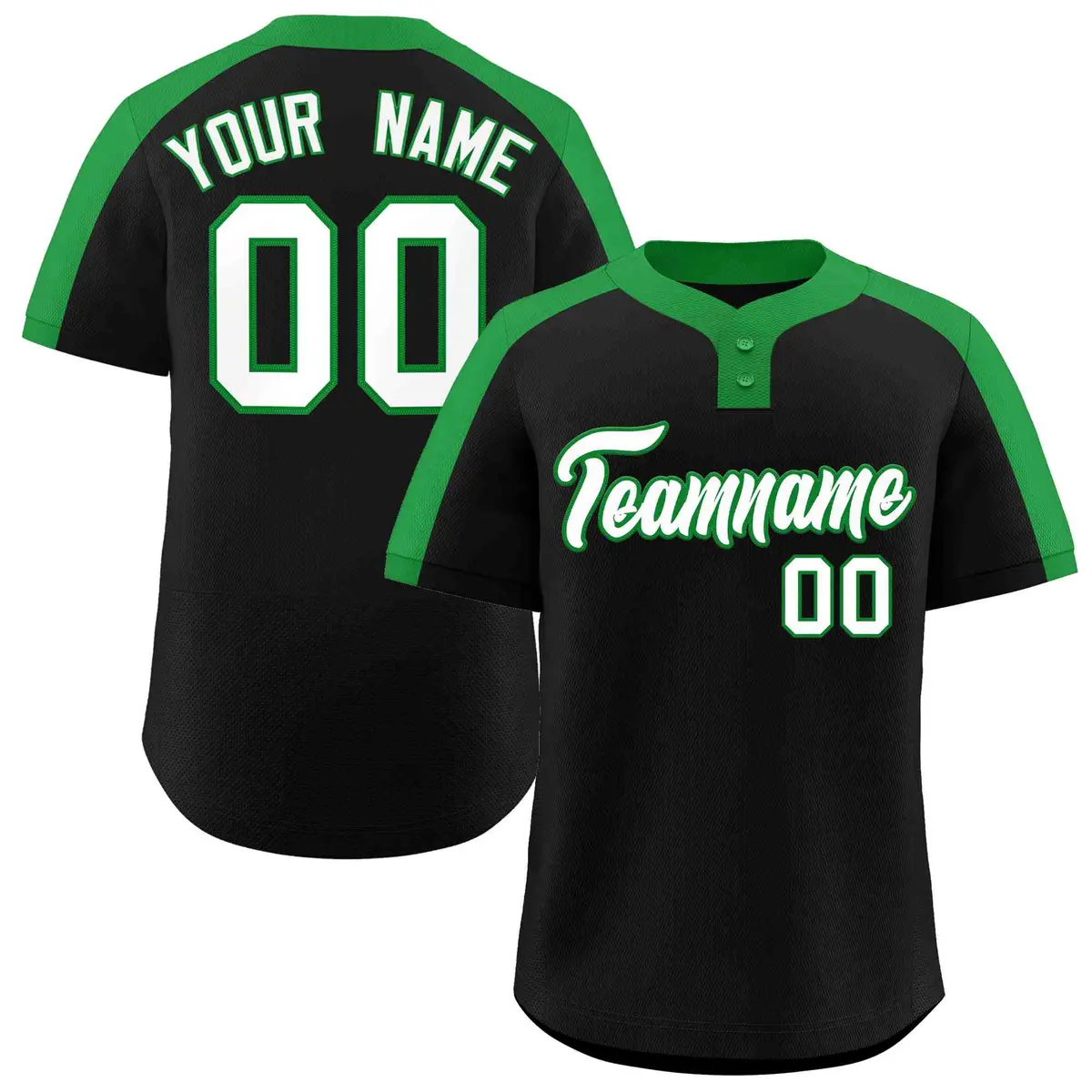 Black White-Kelly Green Classic Two-Button Softball Jersey