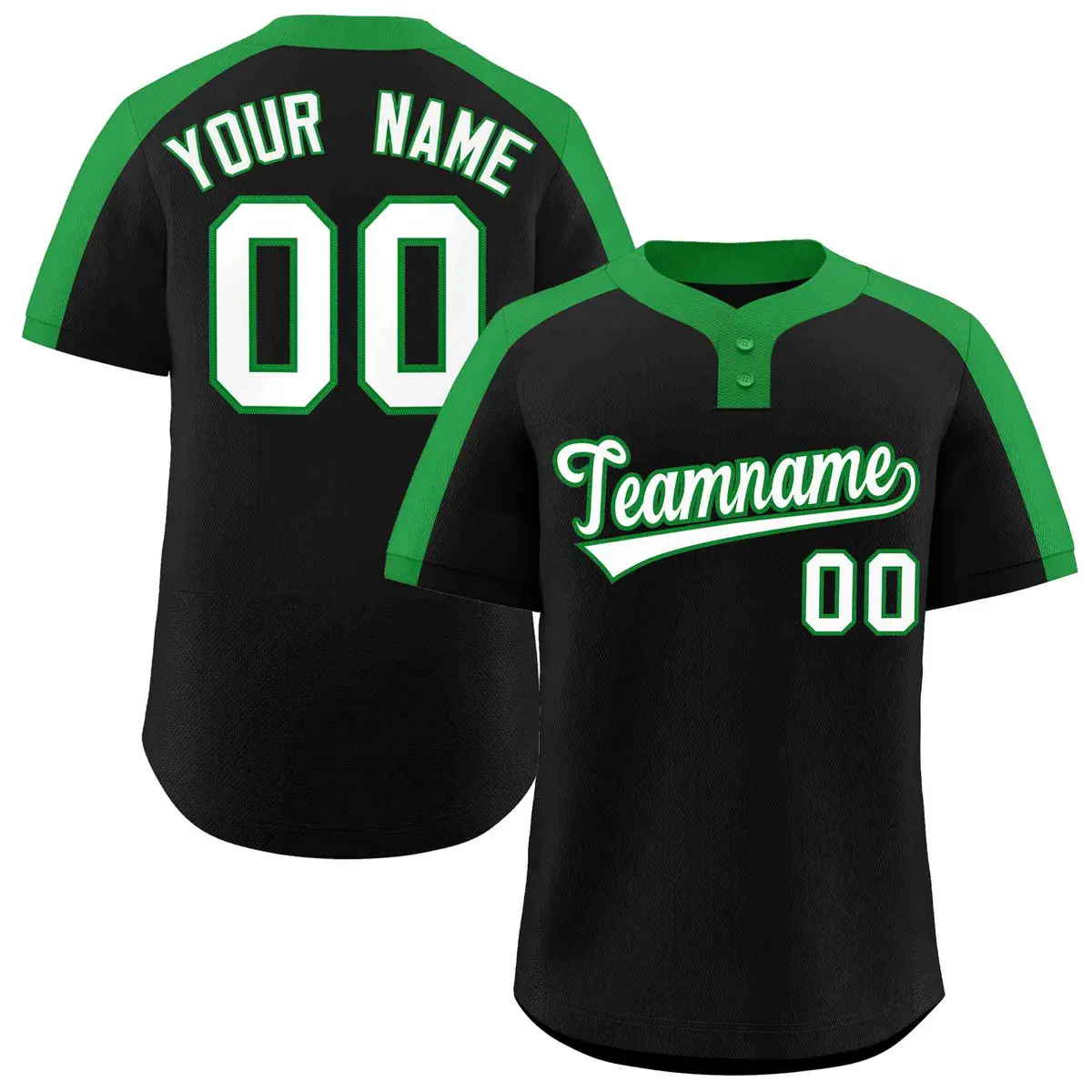Black White-Kelly Green Classic Two-Button Softball Jersey