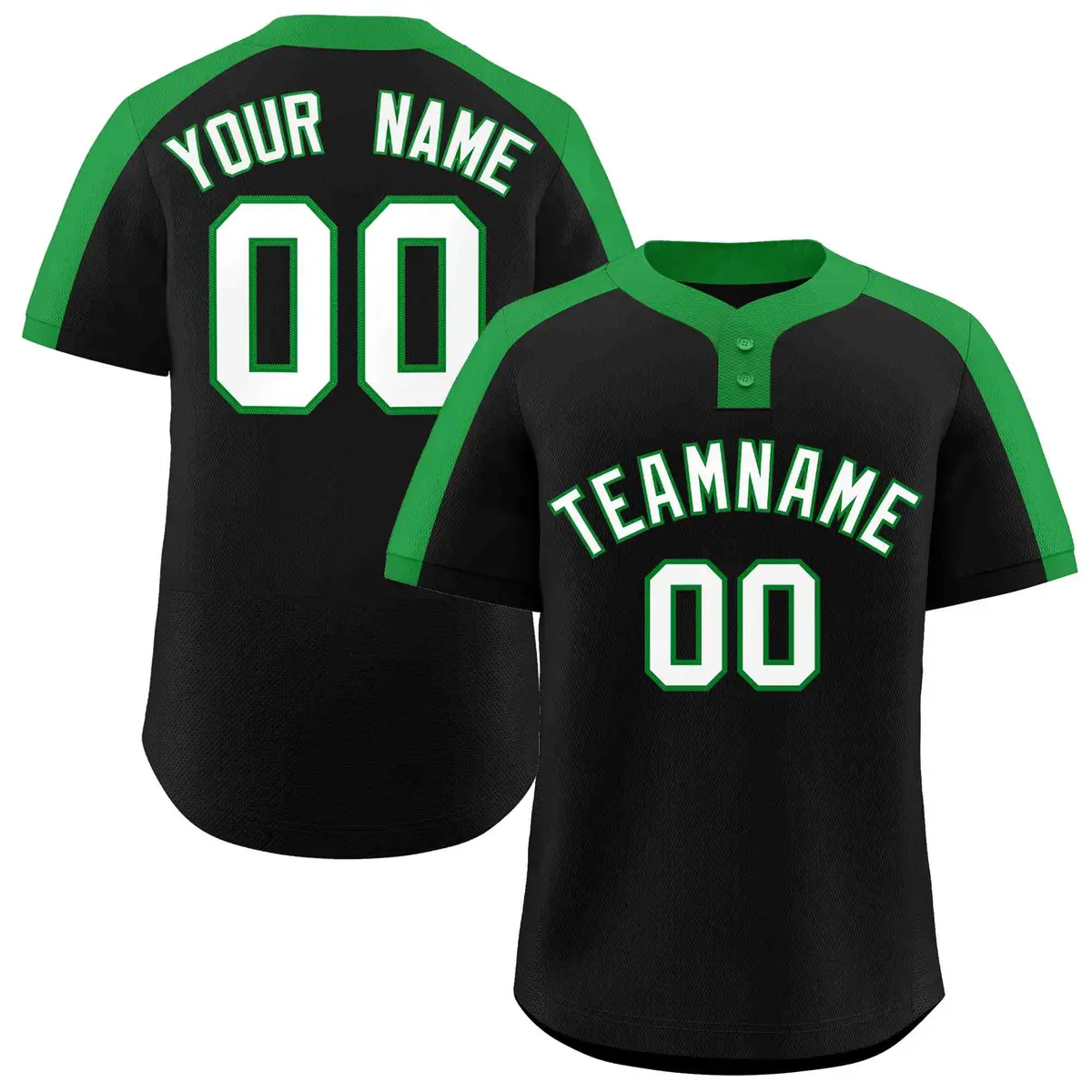 Black White-Kelly Green Classic Two-Button Softball Jersey