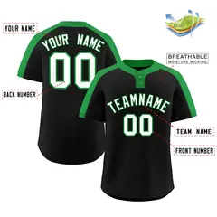 Black White-Kelly Green Classic Two-Button Softball Jersey 2