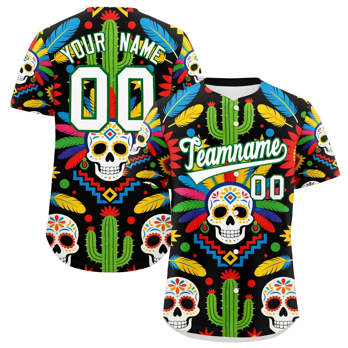 Black White Kelly Green Graffiti Mexican Style Baseball Jersey