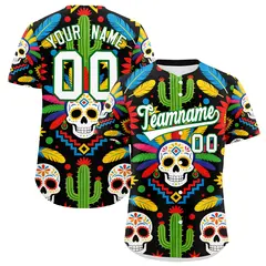 Black White Kelly Green Graffiti Mexican Style Baseball Jersey