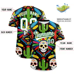 Black White Kelly Green Graffiti Mexican Style Baseball Jersey 3