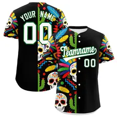 Black White Kelly Green Graffiti Mexican Style Baseball Jersey