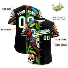 Black White Kelly Green Graffiti Mexican Style Baseball Jersey 3