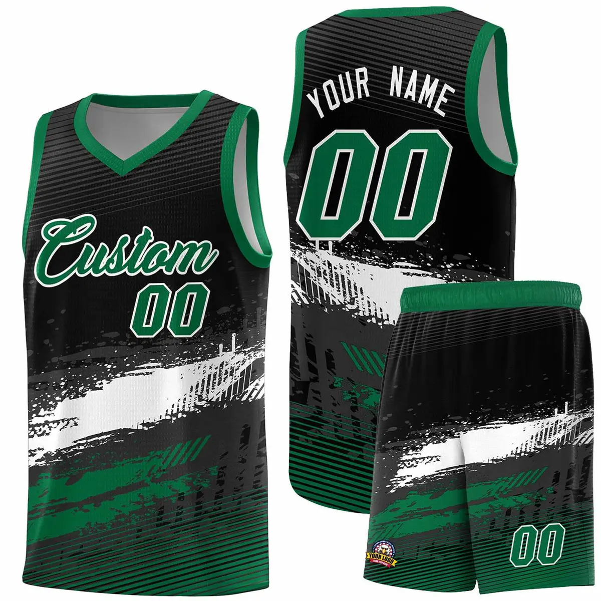 Black White Kelly Green Graffiti Pattern Basketball Jersey