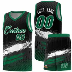 Black White Kelly Green Graffiti Pattern Basketball Jersey