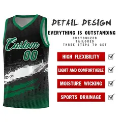 Black White Kelly Green Graffiti Pattern Basketball Jersey 2