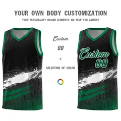 Black White Kelly Green Graffiti Pattern Basketball Jersey 3