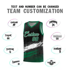 Black White Kelly Green Graffiti Pattern Basketball Jersey 4