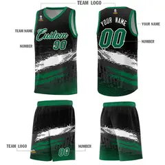 Black White Kelly Green Graffiti Pattern Basketball Jersey 5