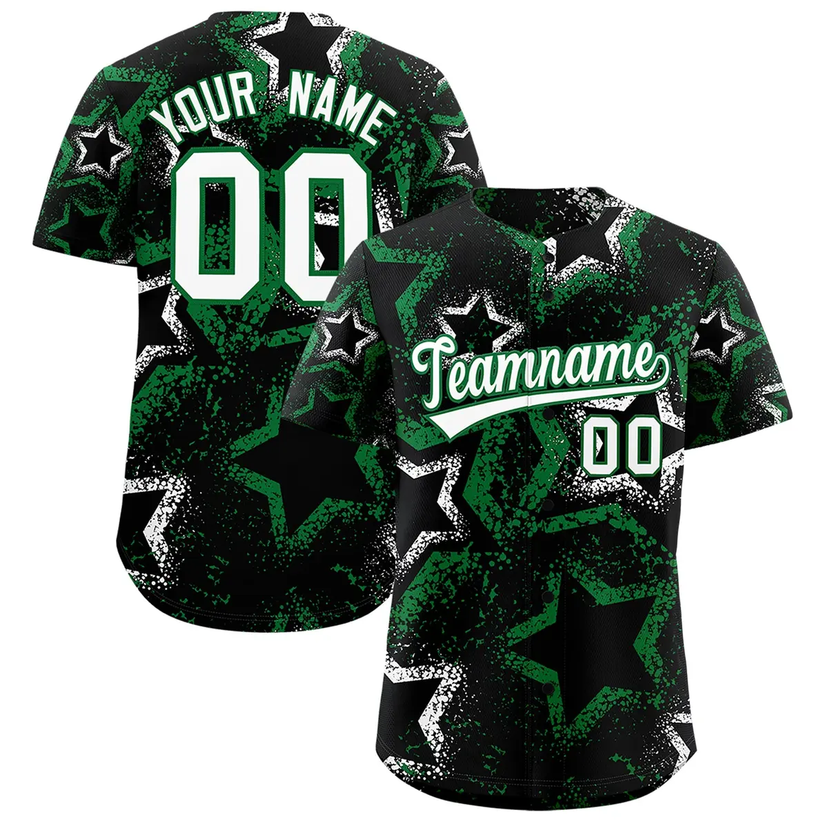 Black White Kelly Green Graffiti Star Ink Baseball Jersey