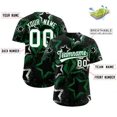 Black White Kelly Green Graffiti Star Ink Baseball Jersey 2