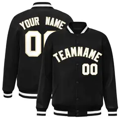 Black White-Khaki Classic Varsity Full-Snap Letterman Jacket 1