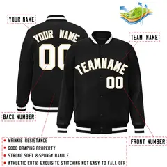 Black White-Khaki Classic Varsity Full-Snap Letterman Jacket 2