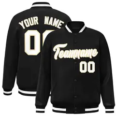 Black White-Khaki Classic Varsity Full-Snap Letterman Jacket 1