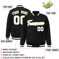 Black White-Khaki Classic Varsity Full-Snap Letterman Jacket 2