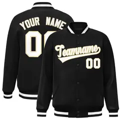 Black White-Khaki Classic Varsity Full-Snap Letterman Jacket 1