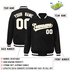 Black White-Khaki Classic Varsity Full-Snap Letterman Jacket 2