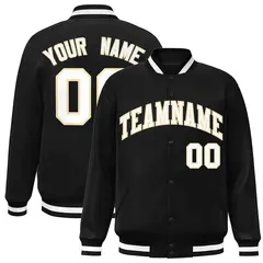 Black White-Khaki Classic Varsity Full-Snap Letterman Jacket 1