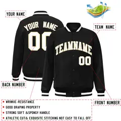Black White-Khaki Classic Varsity Full-Snap Letterman Jacket 2