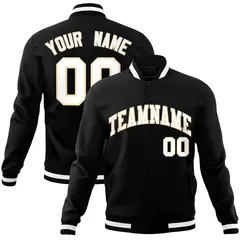 Black White-Khaki Classic Varsity Full-Snap Letterman Jacket 1