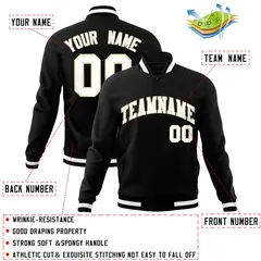 Black White-Khaki Classic Varsity Full-Snap Letterman Jacket 4