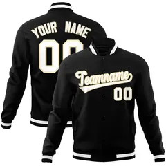 Black White-Khaki Classic Varsity Full-Snap Letterman Jacket 1
