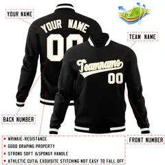 Black White-Khaki Classic Varsity Full-Snap Letterman Jacket 4