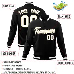 Black White-Khaki Classic Varsity Full-Snap Letterman Jacket 4