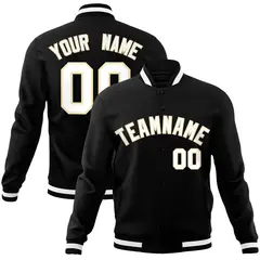 Black White-Khaki Classic Varsity Full-Snap Letterman Jacket 1
